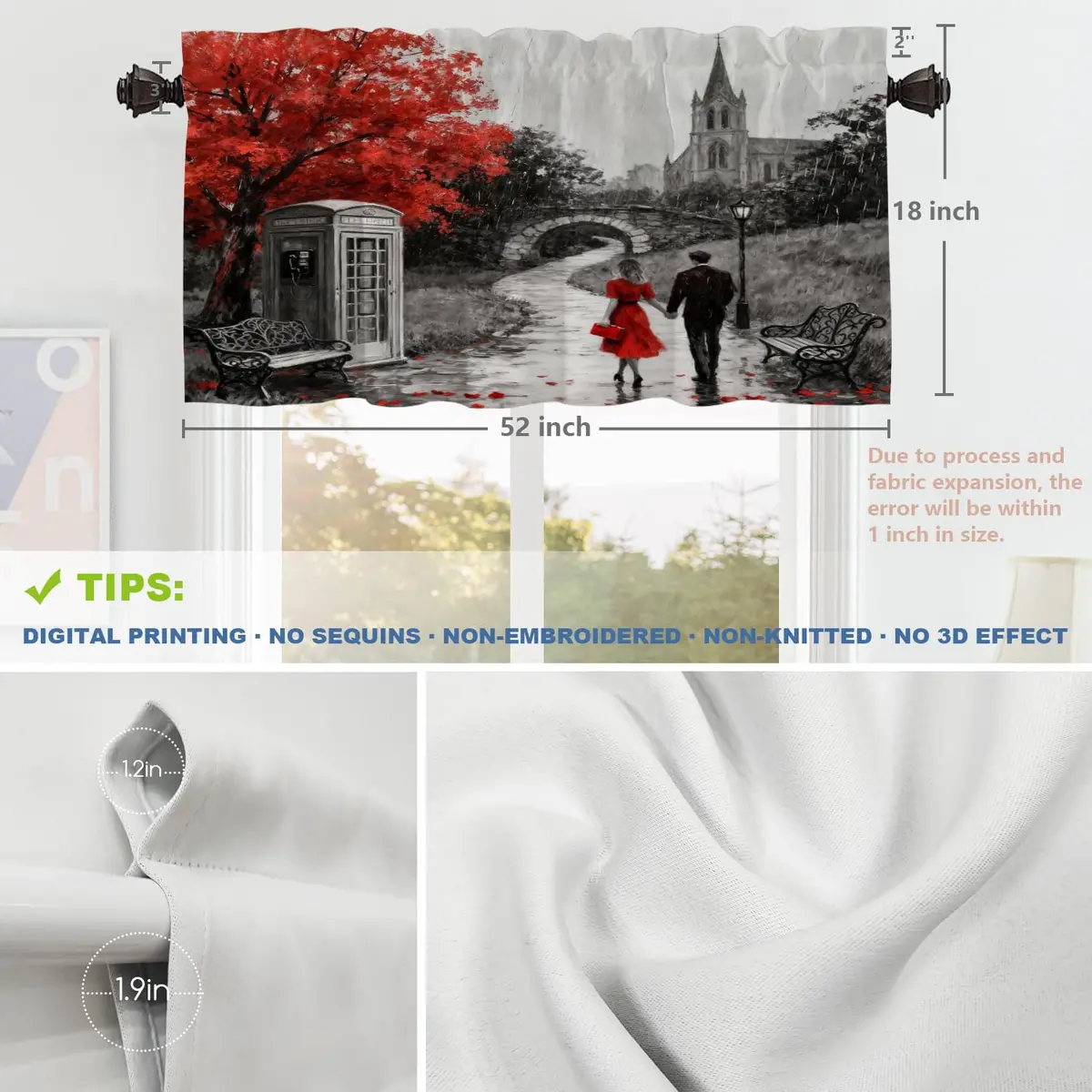 Shrahala Black and White Europe England Landmark Blackout Short Curtains 52x18 in | Thermal Insulated Window Treatment - view 5