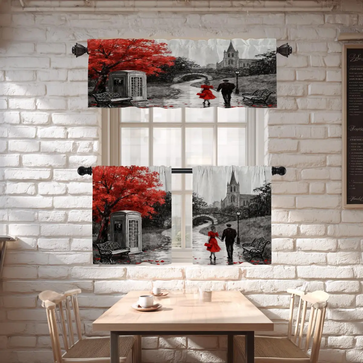 Shrahala Black and White Europe England Landmark Blackout Short Curtains 52x18 in | Thermal Insulated Window Treatment - view 6