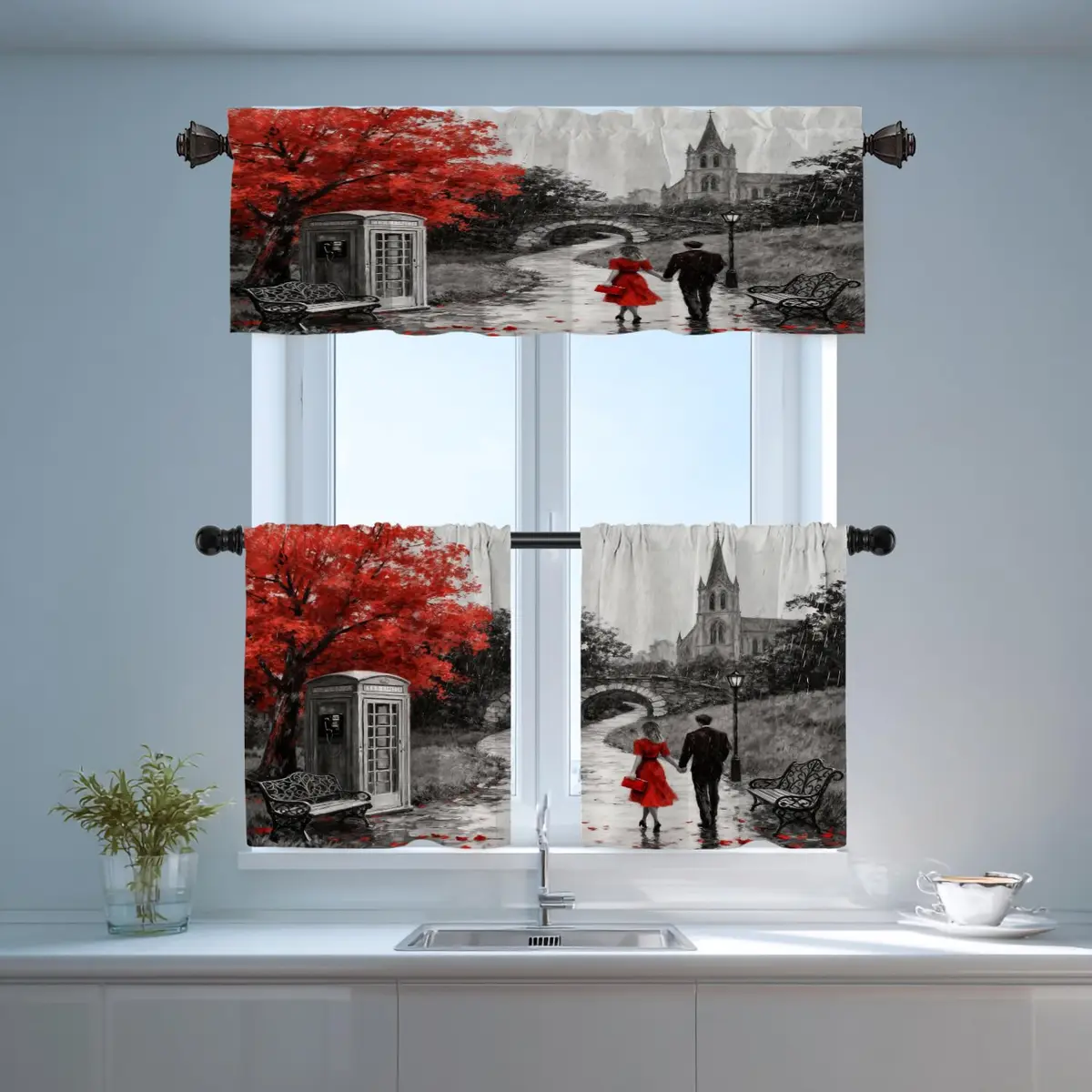 Shrahala Black and White Europe England Landmark Blackout Short Curtains 52x18 in | Thermal Insulated Window Treatment - view 7