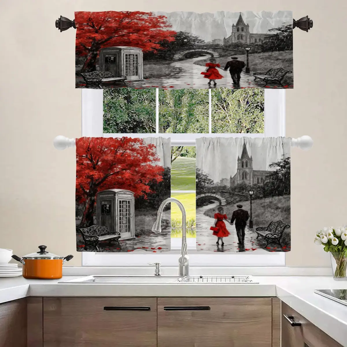 Shrahala Black and White Europe England Landmark Blackout Short Curtains 52x18 in | Thermal Insulated Window Treatment - view 8