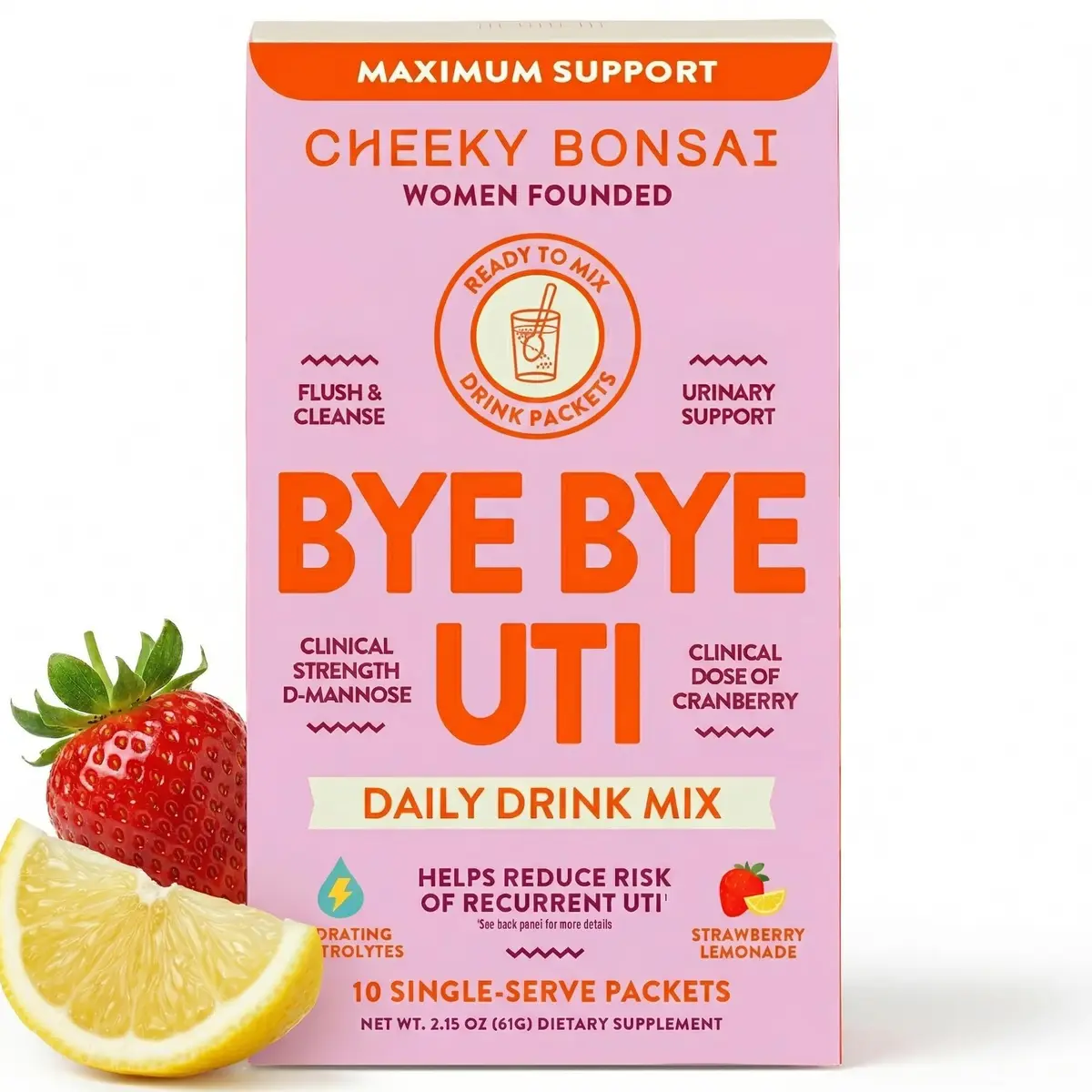 Cheeky Bonsai Bye Bye UTI Drink Mix, D-Mannose & Cranberry, 10 Packets | Supports Urinary Health & Hydration - main product image