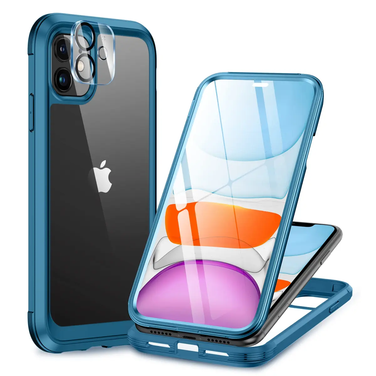 Miracase Glass Series for iPhone 11 Case 6.1 inch | Rugged Full-Body Bumper with Tempered Glass & Camera Protector, Light Blue - main product image