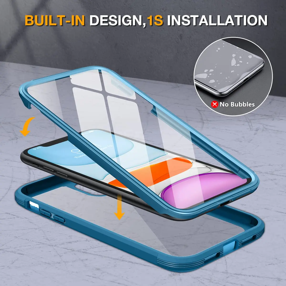 Miracase Glass Series for iPhone 11 Case 6.1 inch | Rugged Full-Body Bumper with Tempered Glass & Camera Protector, Light Blue - view 2