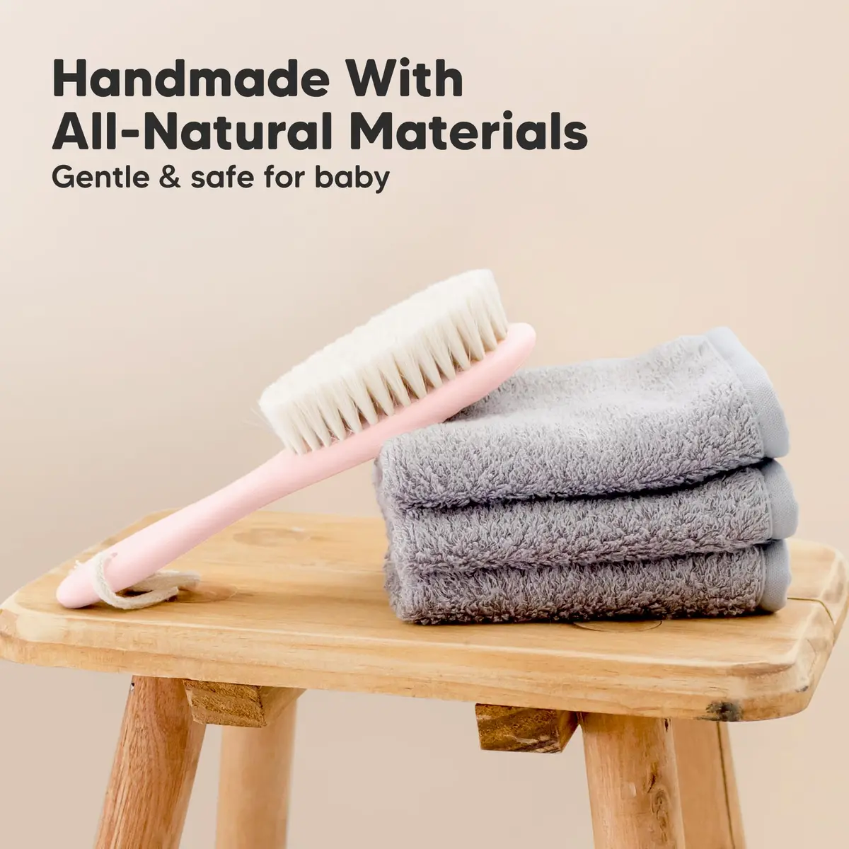 KeaBabies Wooden Baby Hair Brush for Toddler & Infant Cradle Cap (Blush, Regular 7.25" x 2") | Soft Goat Bristles for Scalp & Hair Growth - view 4