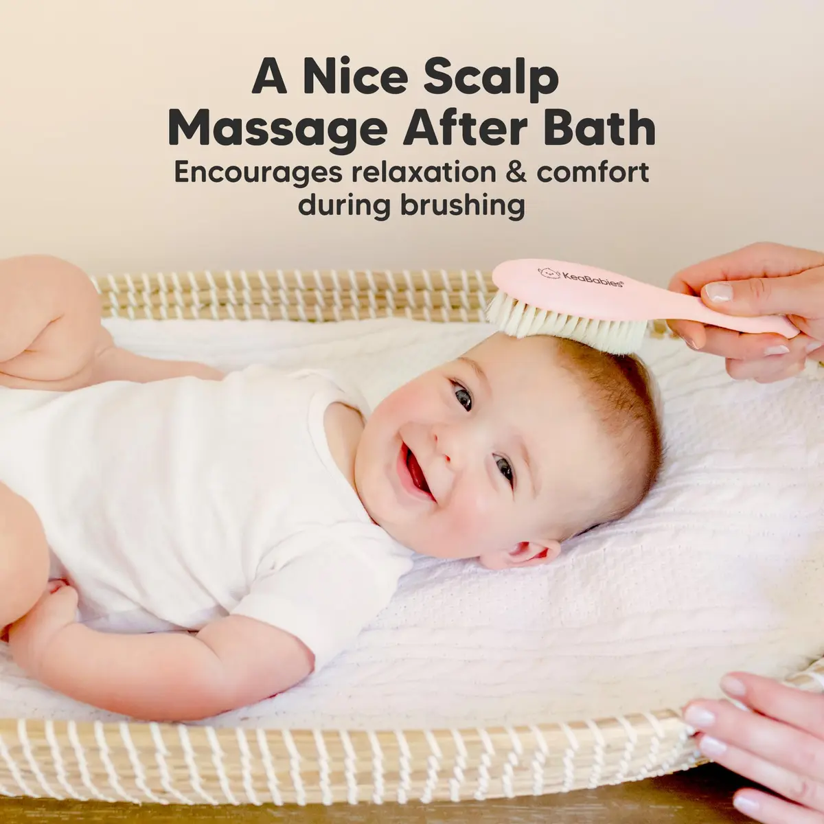 KeaBabies Wooden Baby Hair Brush for Toddler & Infant Cradle Cap (Blush, Regular 7.25" x 2") | Soft Goat Bristles for Scalp & Hair Growth - view 5