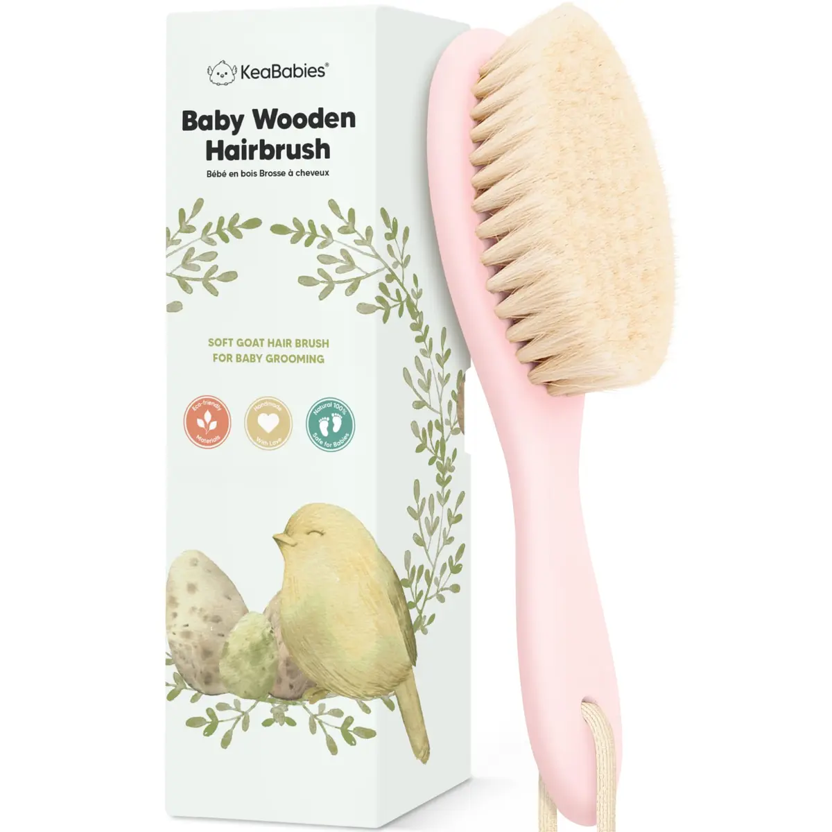 KeaBabies Wooden Baby Hair Brush for Toddler & Infant Cradle Cap (Blush, Regular 7.25" x 2") | Soft Goat Bristles for Scalp & Hair Growth - main product image