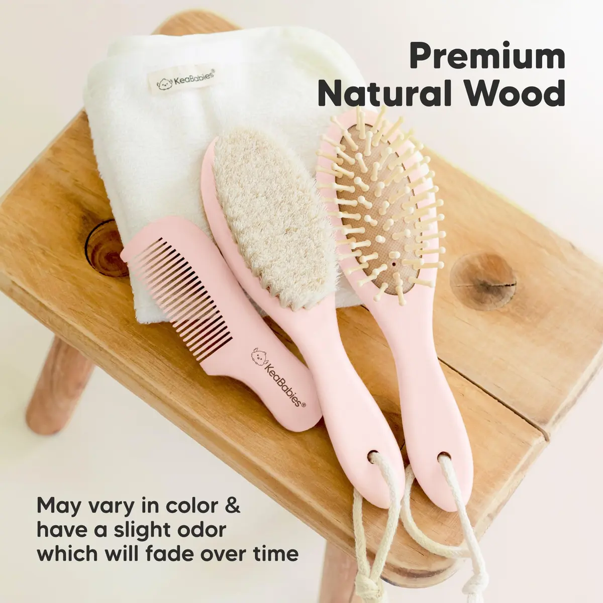 KeaBabies Wooden Baby Hair Brush for Toddler & Infant Cradle Cap (Blush, Regular 7.25" x 2") | Soft Goat Bristles for Scalp & Hair Growth - view 7