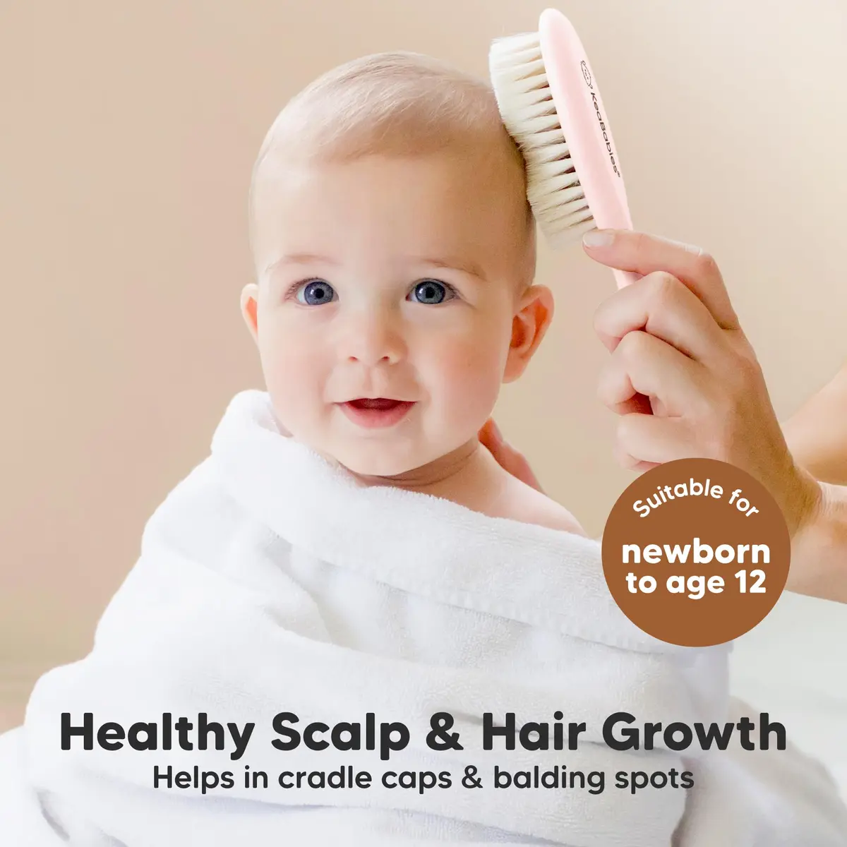 KeaBabies Wooden Baby Hair Brush for Toddler & Infant Cradle Cap (Blush, Regular 7.25" x 2") | Soft Goat Bristles for Scalp & Hair Growth - view 3