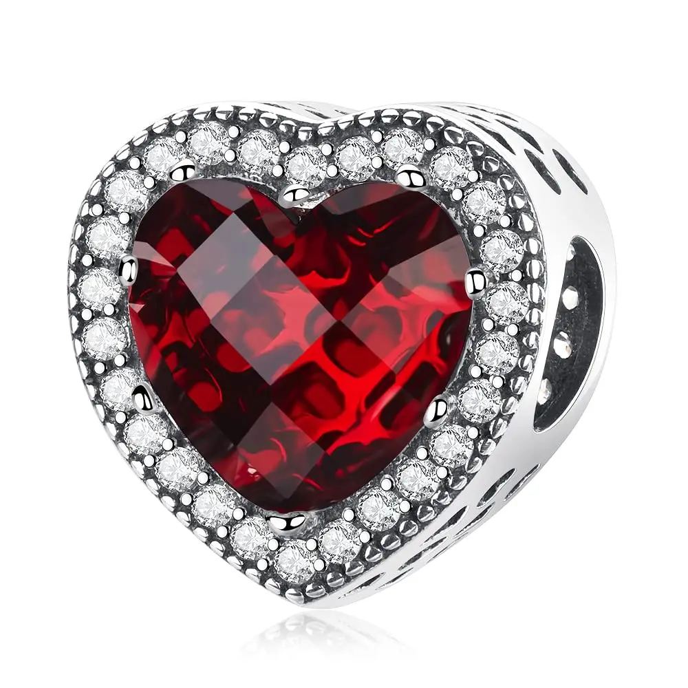 MICOO 925 Sterling Silver Heart Charm Bead | Cubic Zirconia Fit Pandora & European Bracelets - main product image