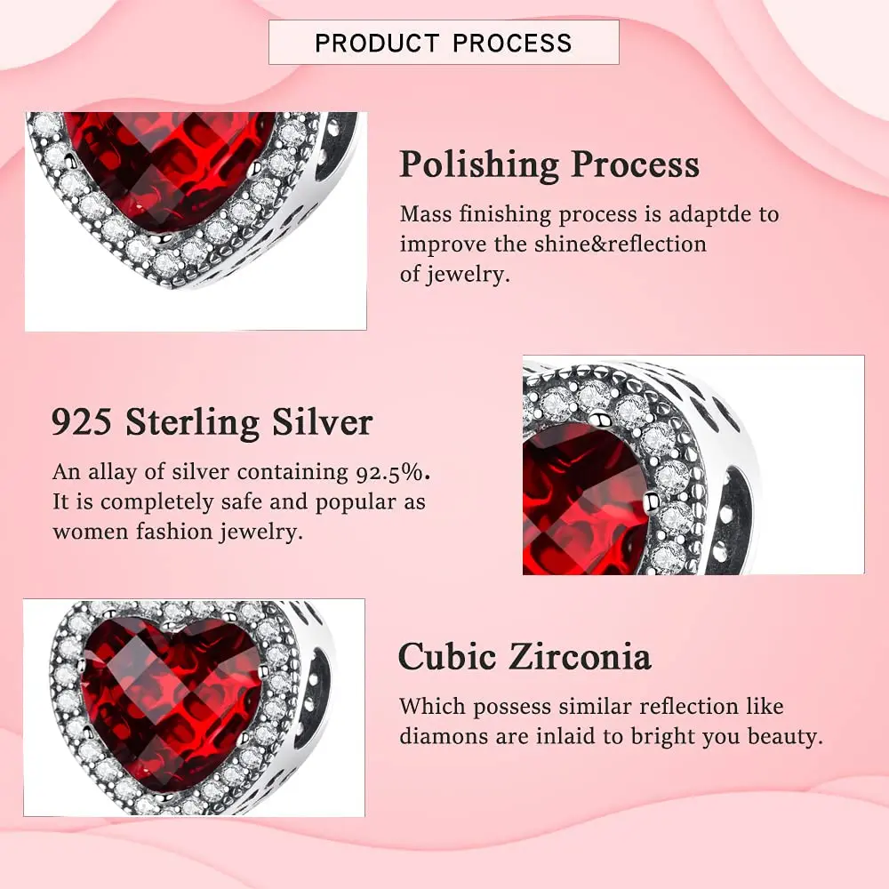 MICOO 925 Sterling Silver Heart Charm Bead | Cubic Zirconia Fit Pandora & European Bracelets - view 6