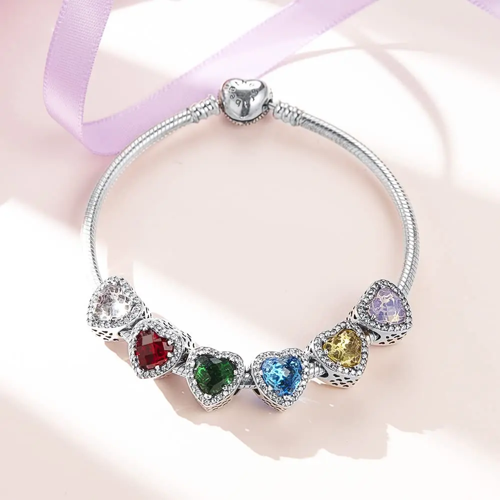 MICOO 925 Sterling Silver Heart Charm Bead | Cubic Zirconia Fit Pandora & European Bracelets - view 2