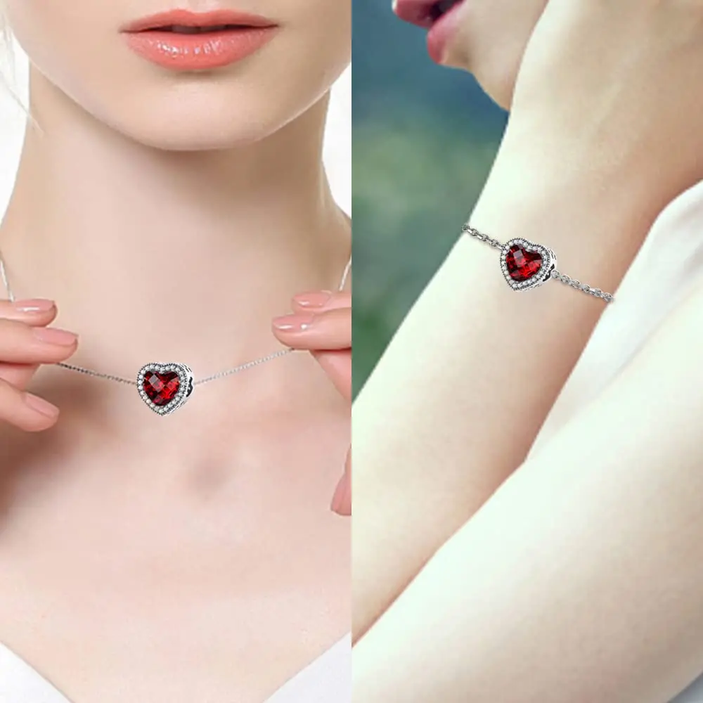 MICOO 925 Sterling Silver Heart Charm Bead | Cubic Zirconia Fit Pandora & European Bracelets - view 3