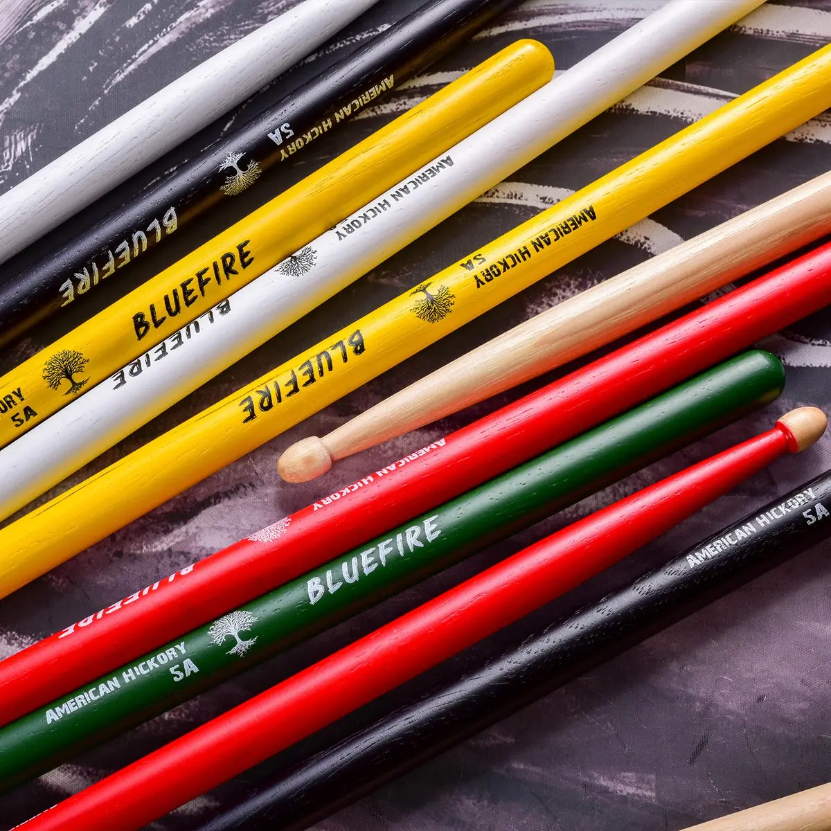 HUN Bluefire Red Color 5A Drumstick | Weight Matched, 6 Sticks, Hickory Wood (70-120c) - view 2
