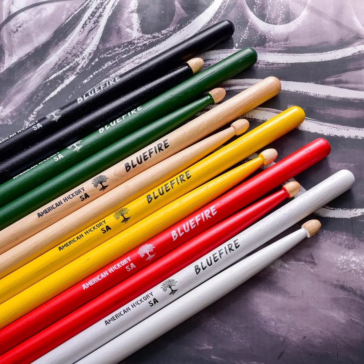 HUN Bluefire Red Color 5A Drumstick | Weight Matched, 6 Sticks, Hickory Wood (70-120c) - view 3