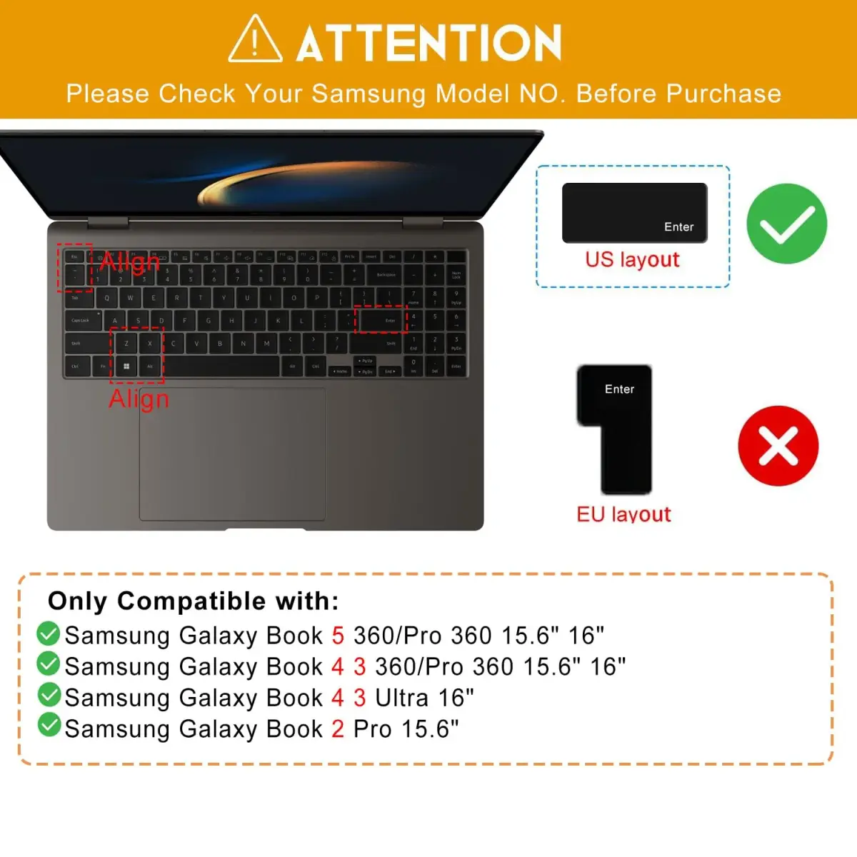 CaseBuy Black Silicone Keyboard Cover for Samsung Galaxy Book 5/4/3 15.6" & 16" | US Keyboard Layout Protector - view 2