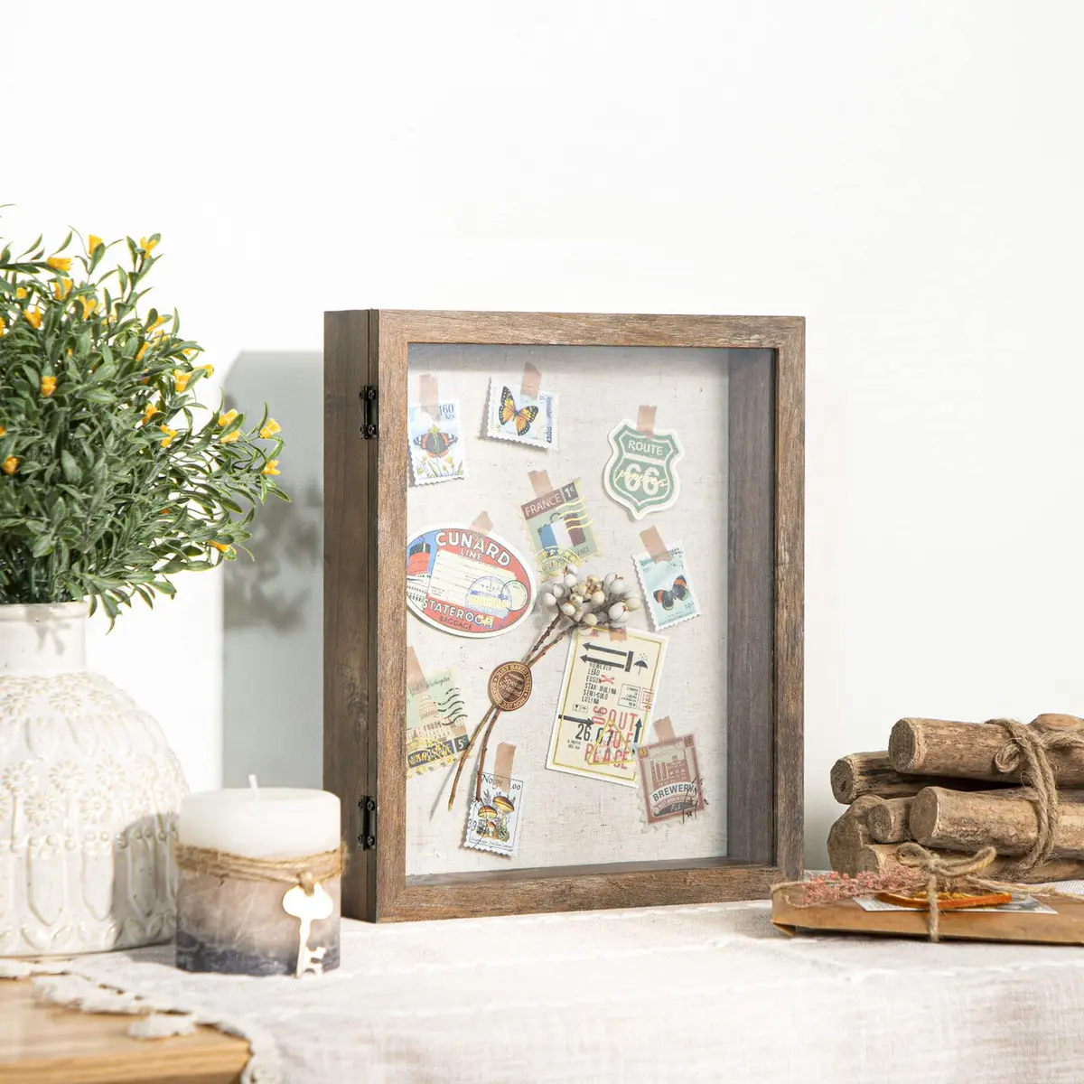 Califortree 8x10 Shadow Box Frame with Linen Back & Magnetic Door | Rustic Brown Display Case for Photos & Mementos - view 4
