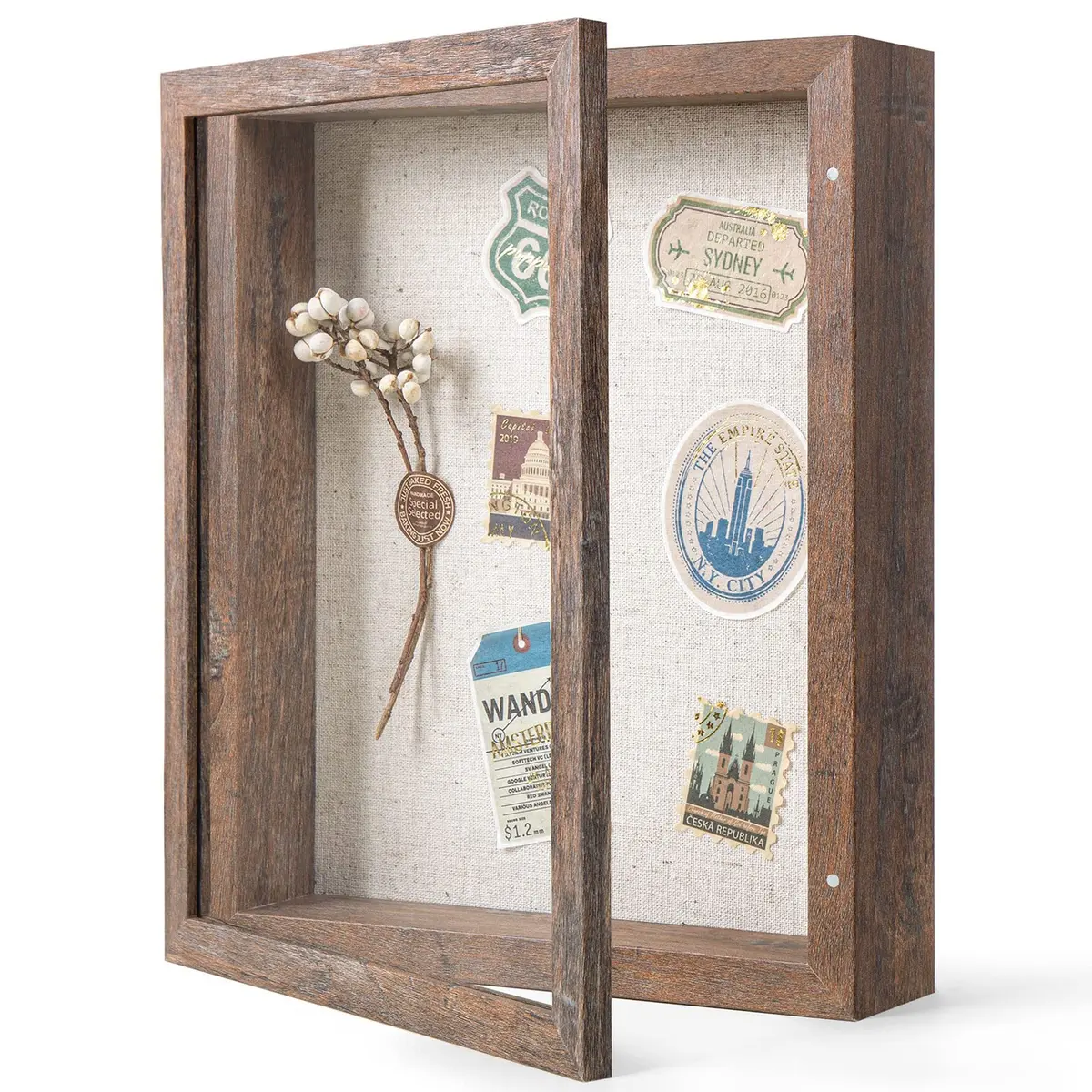 Califortree 8x10 Shadow Box Frame with Linen Back & Magnetic Door | Rustic Brown Display Case for Photos & Mementos - main product image