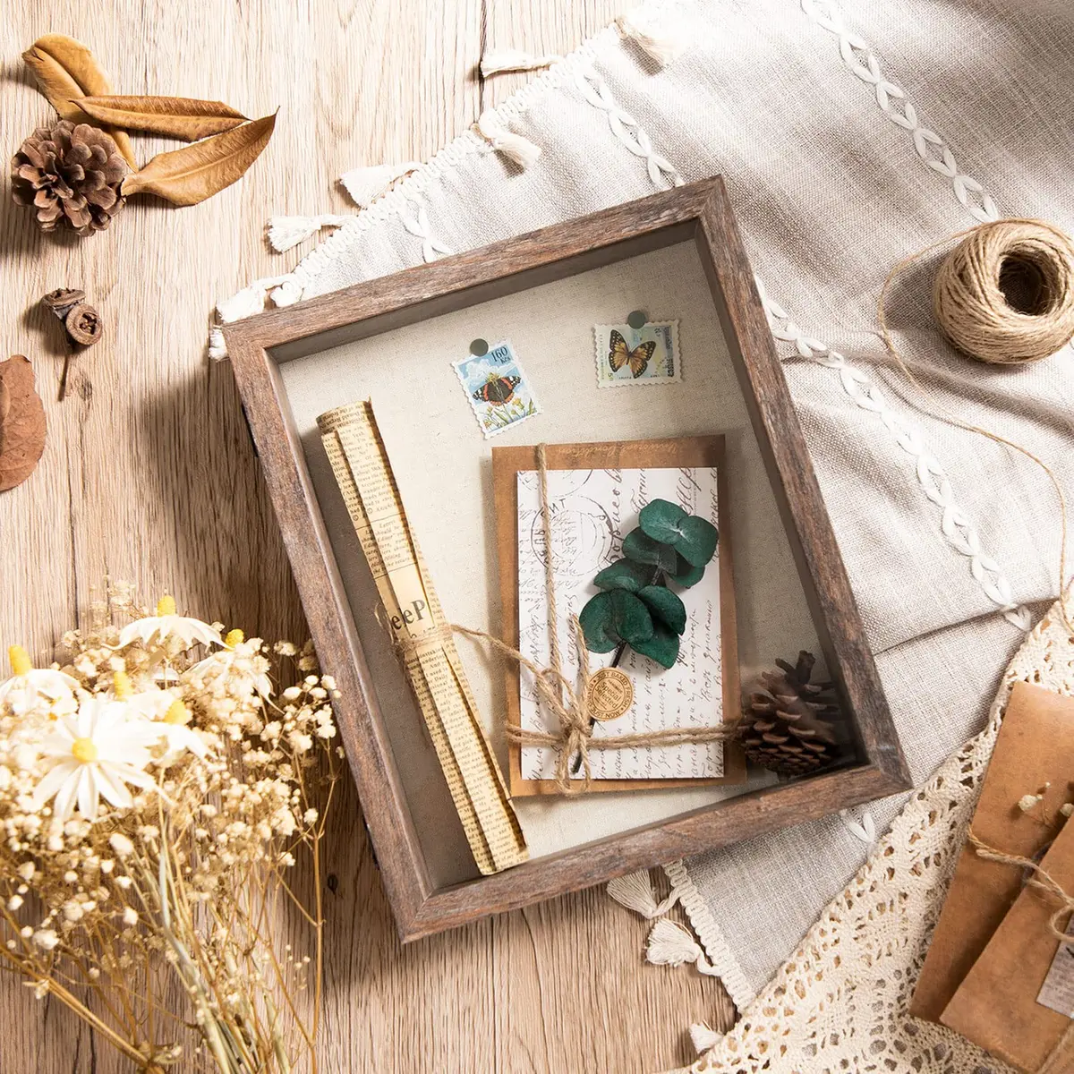 Califortree 8x10 Shadow Box Frame with Linen Back & Magnetic Door | Rustic Brown Display Case for Photos & Mementos - view 7