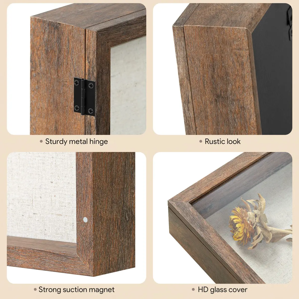 Califortree 8x10 Shadow Box Frame with Linen Back & Magnetic Door | Rustic Brown Display Case for Photos & Mementos - view 2