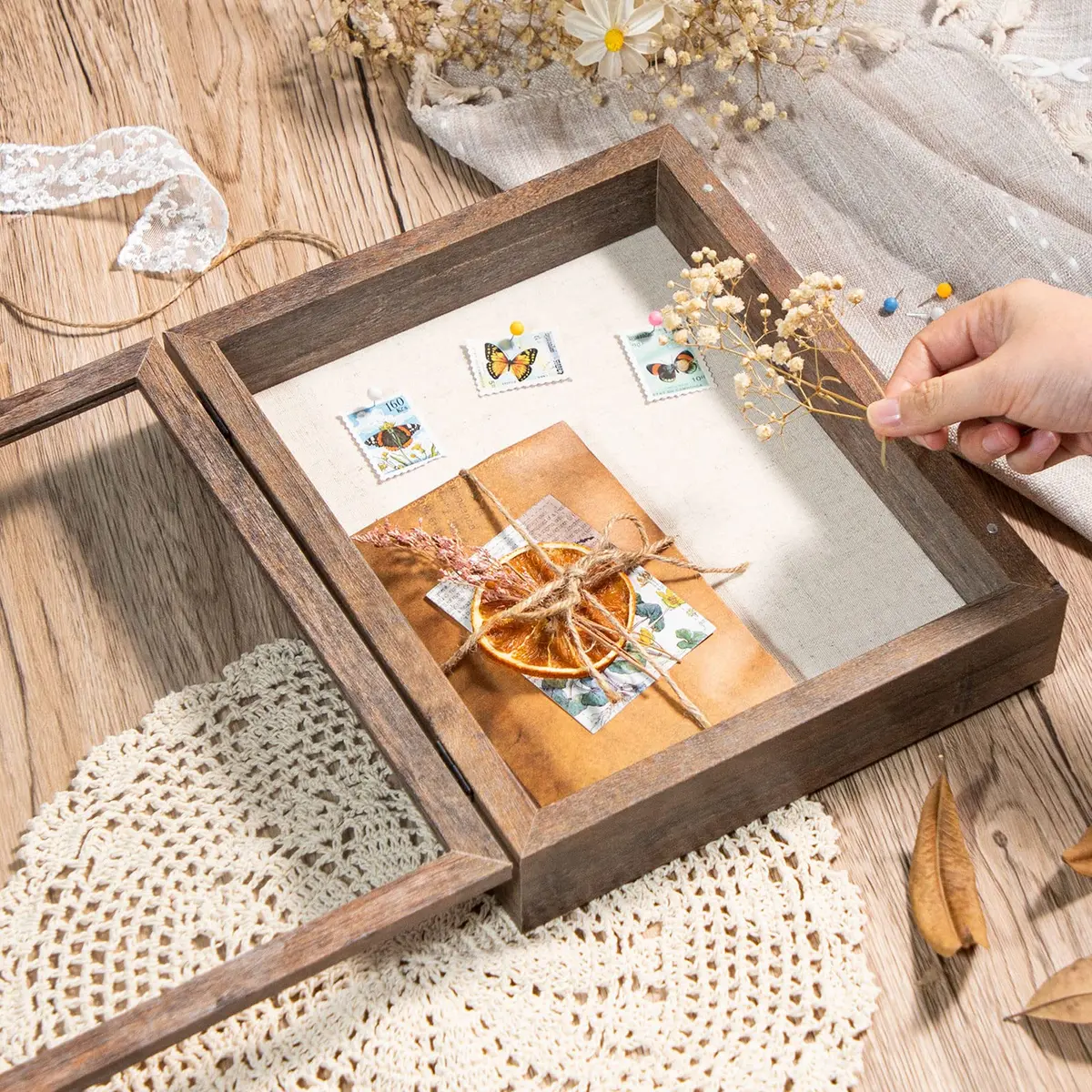 Califortree 8x10 Shadow Box Frame with Linen Back & Magnetic Door | Rustic Brown Display Case for Photos & Mementos - view 3