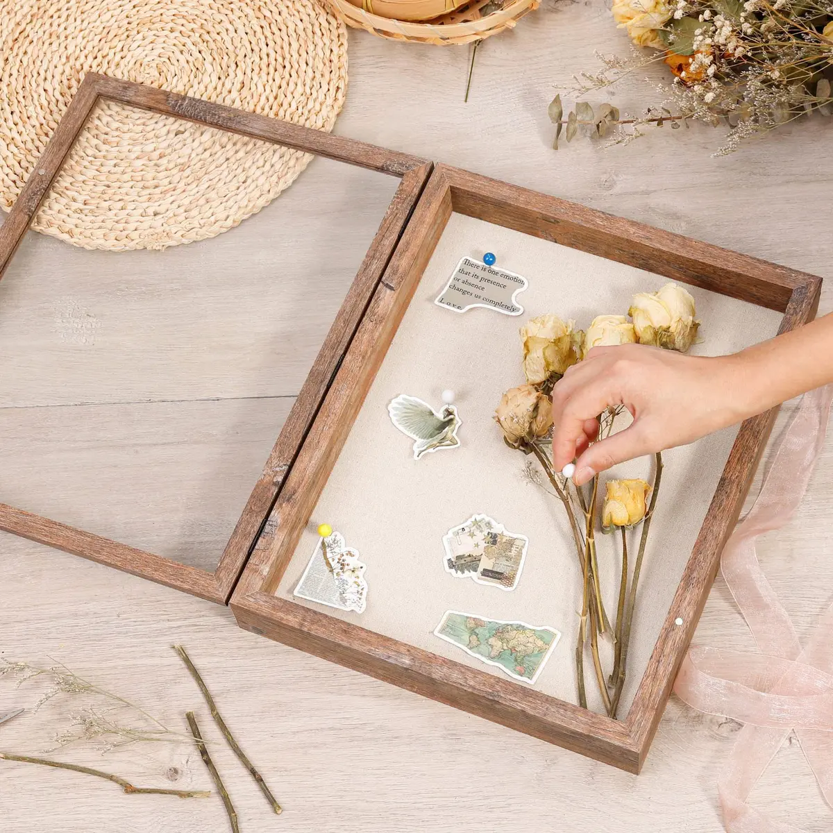 Califortree 11x14 Shadow Box Frame with Linen Back | Rustic Brown Display Case - view 4