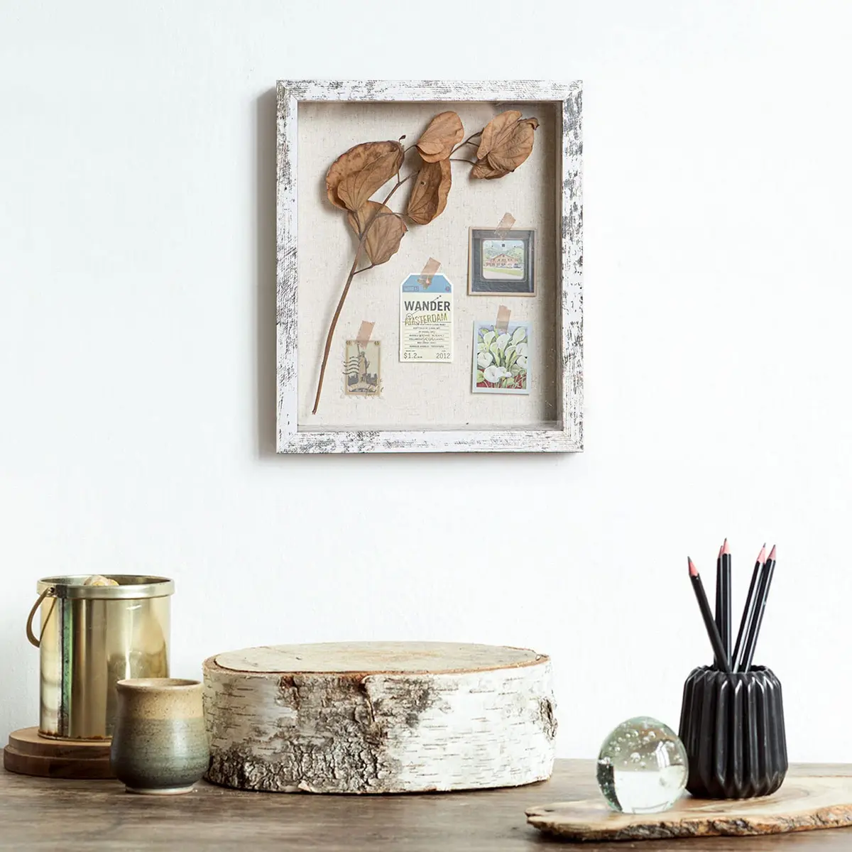 Califortree 8x10 Shadow Box Frame with Linen Back | Rustic Wall Display with Glass & Push Pins - view 7