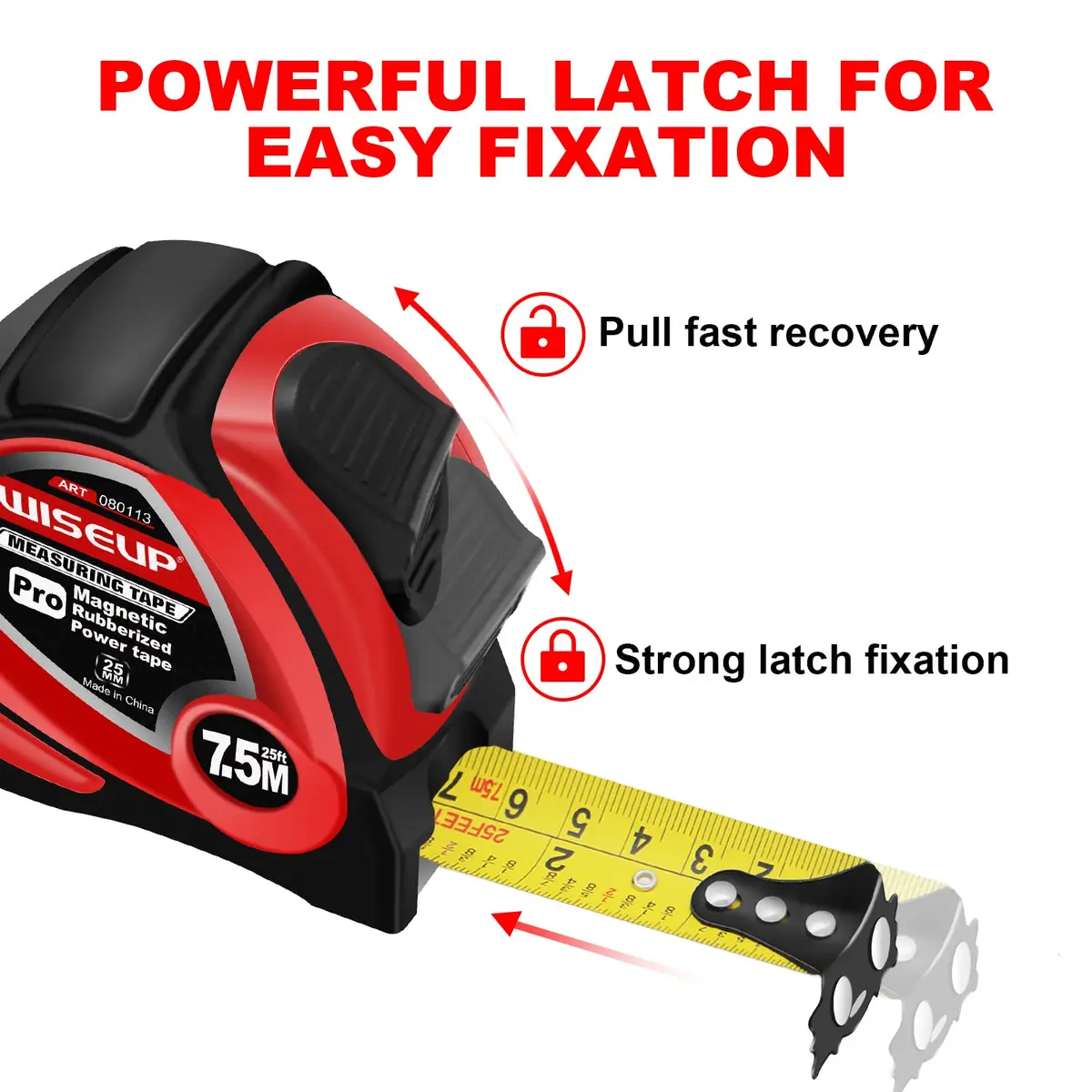 WISEUP Industrial Magnetic Tape Measure 16 FT (4.88 m) with Fractions & Metric | Durable Steel Blade & Auto-Lock - view 5