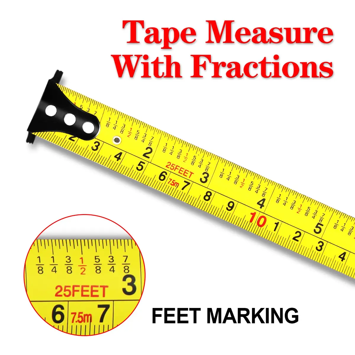 WISEUP Industrial Magnetic Tape Measure 16 FT (4.88 m) with Fractions & Metric | Durable Steel Blade & Auto-Lock - view 2