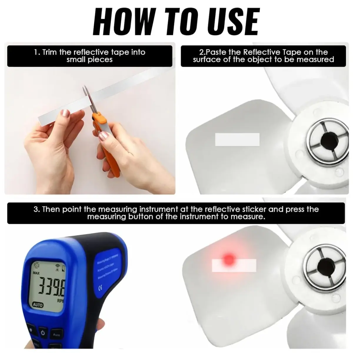 Thsinde Reflective Tape Strips for Photo Tachometers - 20 Pieces, 10x200mm | Essential for Non-Contact RPM Readings - view 5