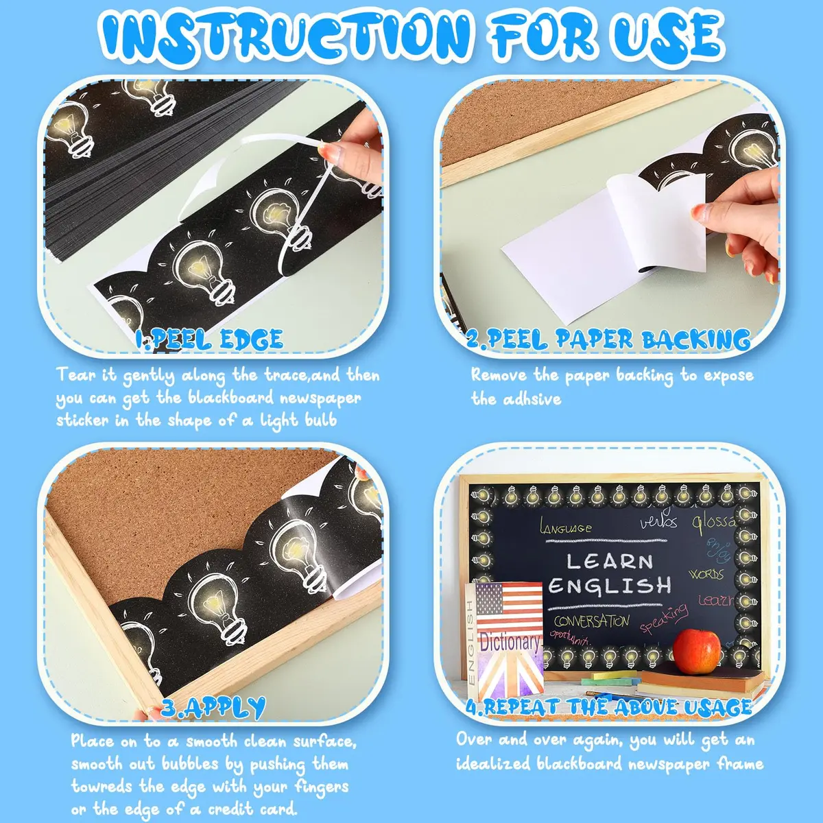 Chivao Light Bulb Bulletin Board Borders 60ft (18.3m) | Chalkboard Style Classroom Decor - view 6