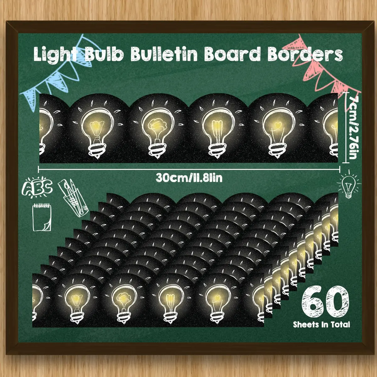 Chivao Light Bulb Bulletin Board Borders 60ft (18.3m) | Chalkboard Style Classroom Decor - view 2