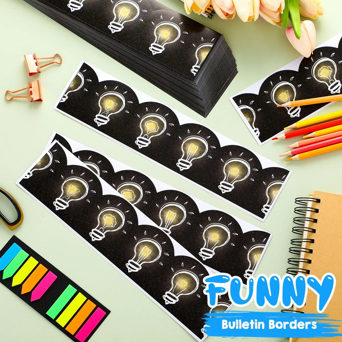Chivao Light Bulb Bulletin Board Borders 60ft (18.3m) | Chalkboard Style Classroom Decor - view 3