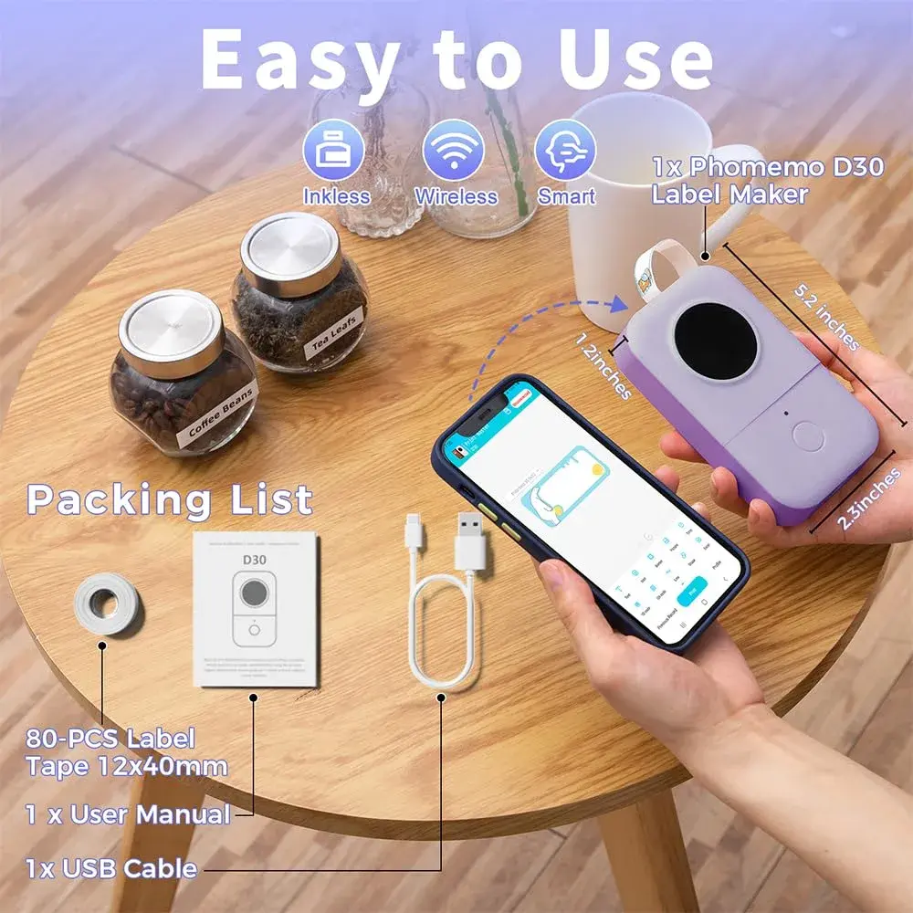 Phomemo D30 Portable Thermal Label Printer Machine with Bluetooth | 203dpi Monochrome - view 9