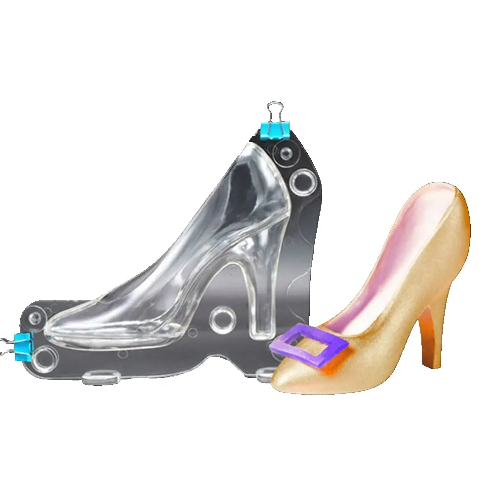 TUKE 3D Polycarbonate Chocolate Mold with Clips High Heel Shoe 4.52 x 3.2 inch | Food-Grade, Durable, Easy Demoulding - main product image
