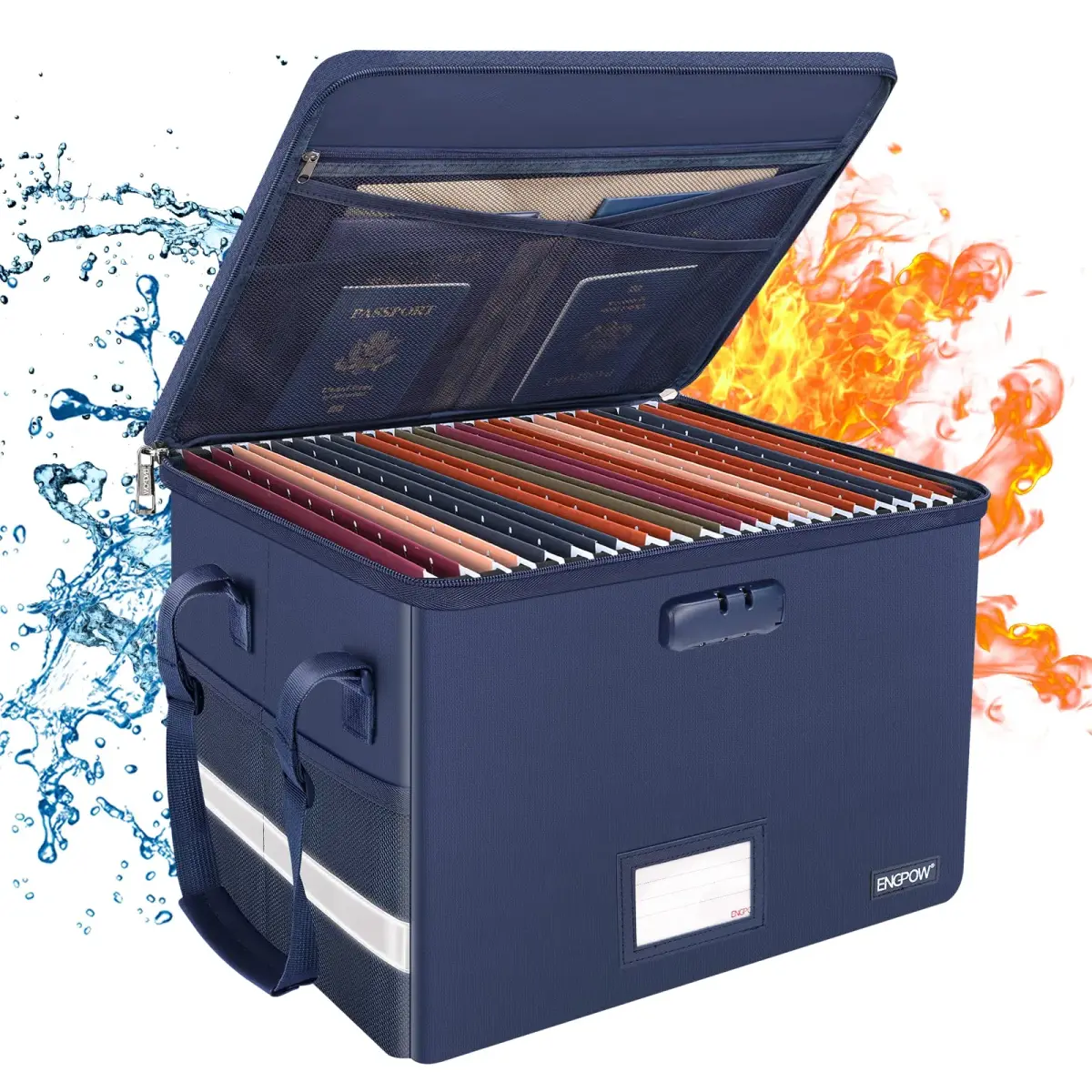 ENGPOW Fireproof Document Box with Lock, Blue, 33L (1.17 cu ft) | SGS Tested to 2000℉ - main product image