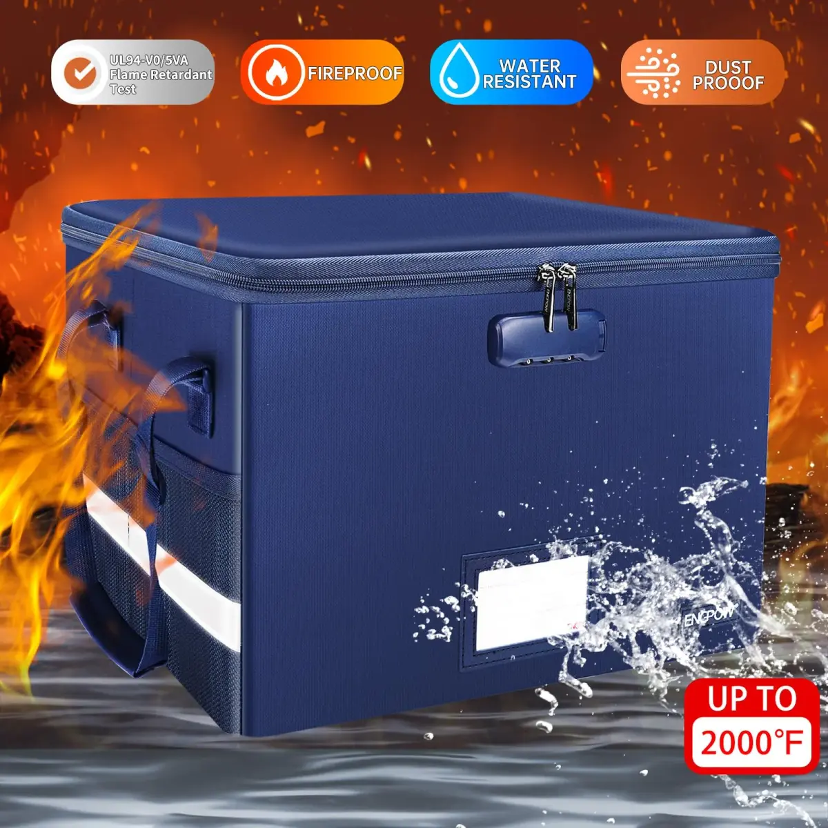 ENGPOW Fireproof Document Box with Lock, Blue, 33L (1.17 cu ft) | SGS Tested to 2000℉ - view 3