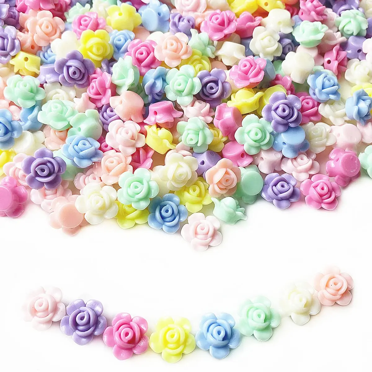 Jmassyang Acrylic Rose Beads 12mm | Colorful Flat Back Spacer for Jewelry DIY (600 pcs) - main product image