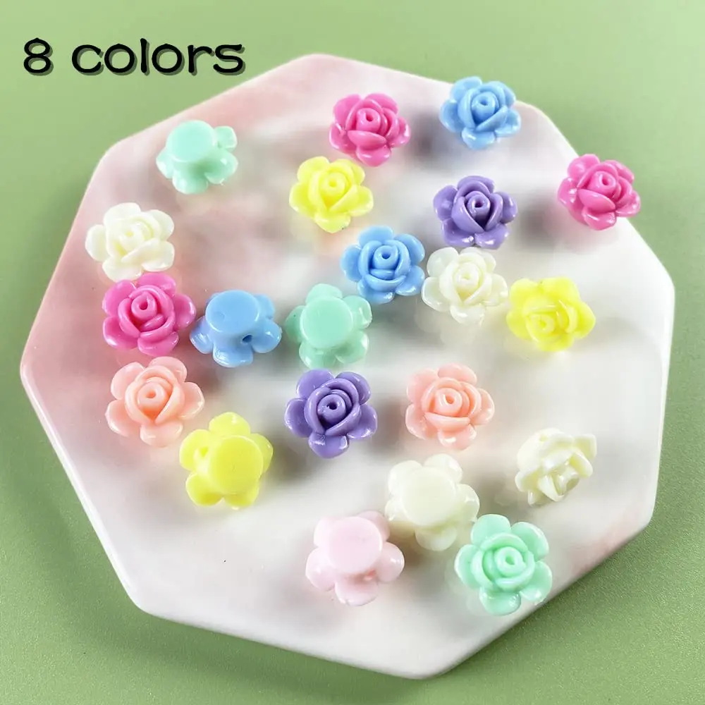 Jmassyang Acrylic Rose Beads 12mm | Colorful Flat Back Spacer for Jewelry DIY (600 pcs) - view 5