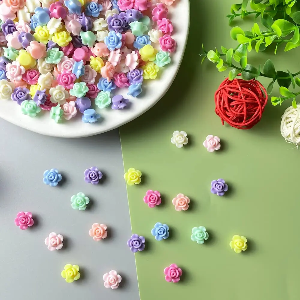 Jmassyang Acrylic Rose Beads 12mm | Colorful Flat Back Spacer for Jewelry DIY (600 pcs) - view 6