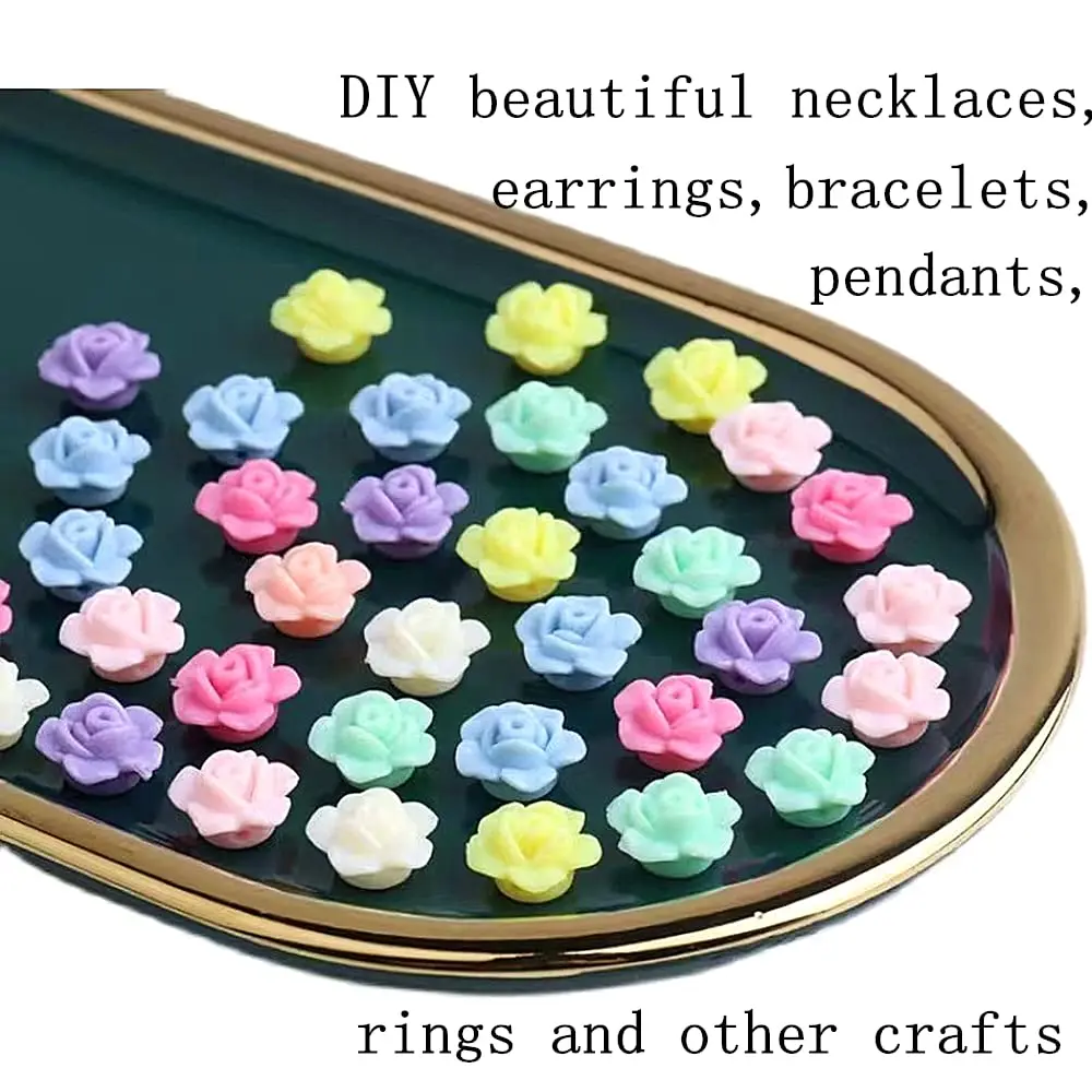 Jmassyang Acrylic Rose Beads 12mm | Colorful Flat Back Spacer for Jewelry DIY (600 pcs) - view 7