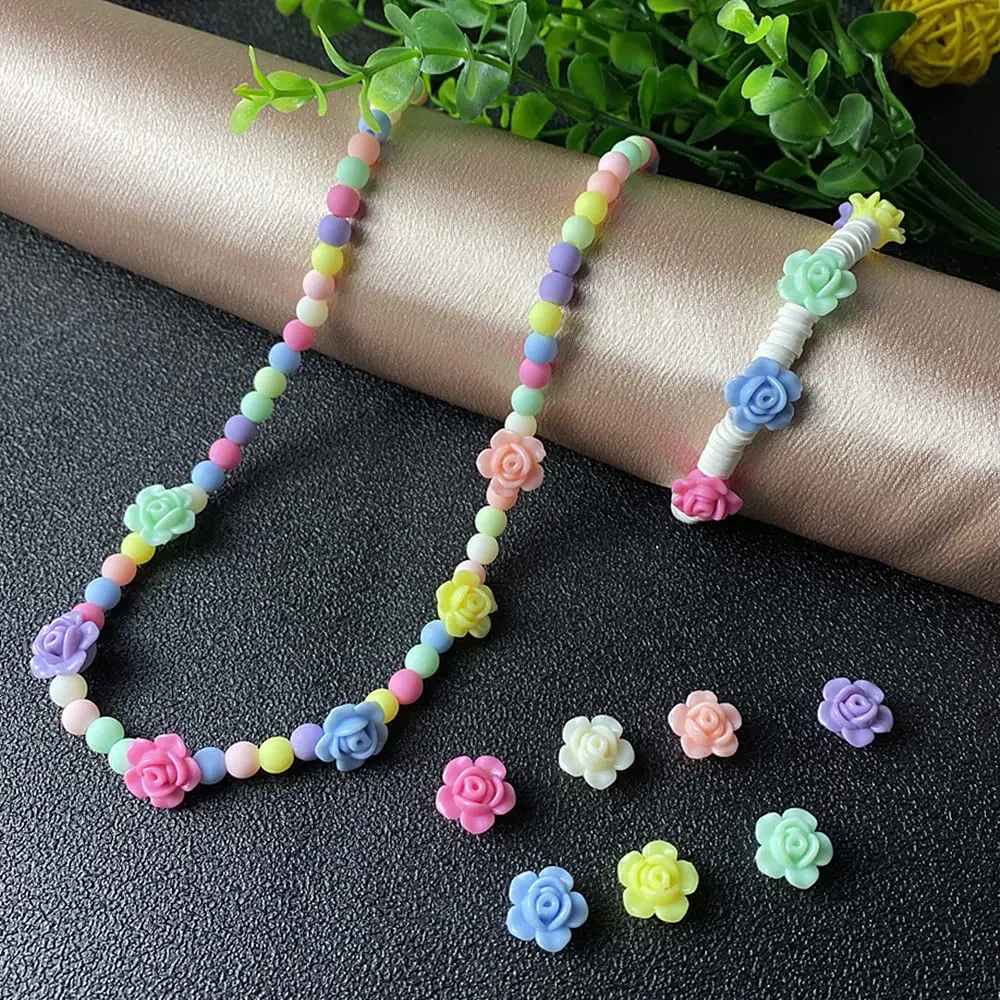 Jmassyang Acrylic Rose Beads 12mm | Colorful Flat Back Spacer for Jewelry DIY (600 pcs) - view 3