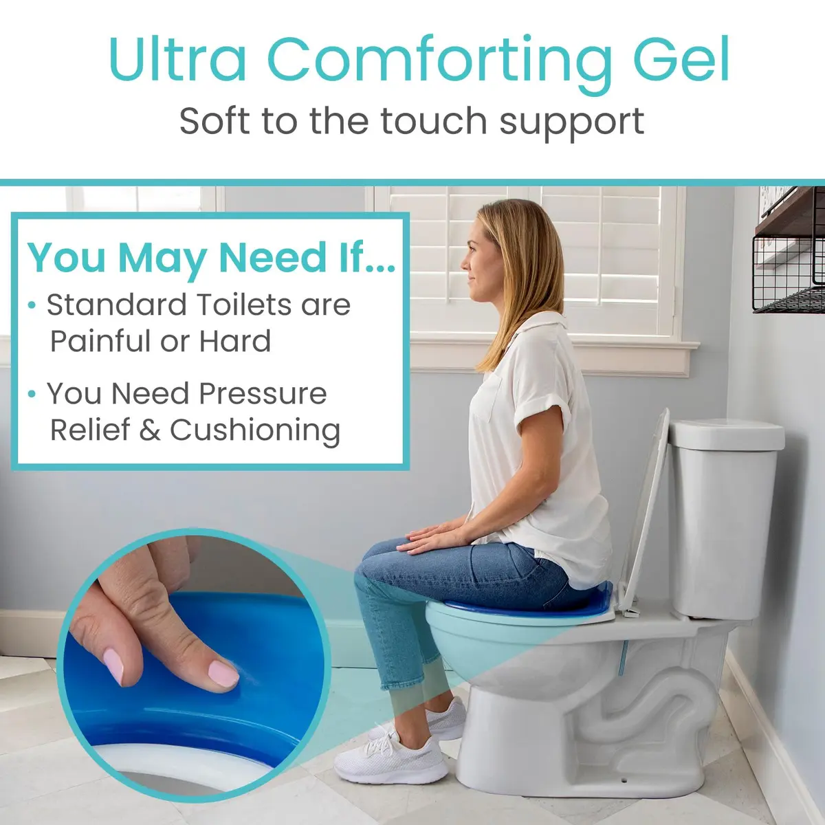 Vive Gel Toilet Seat Cushion Cover - Raised Padded Riser Cushion | Soft Silicone Comfort, Universal Fit, Waterproof (14.25” x 6.89” x 0.59”) - view 7