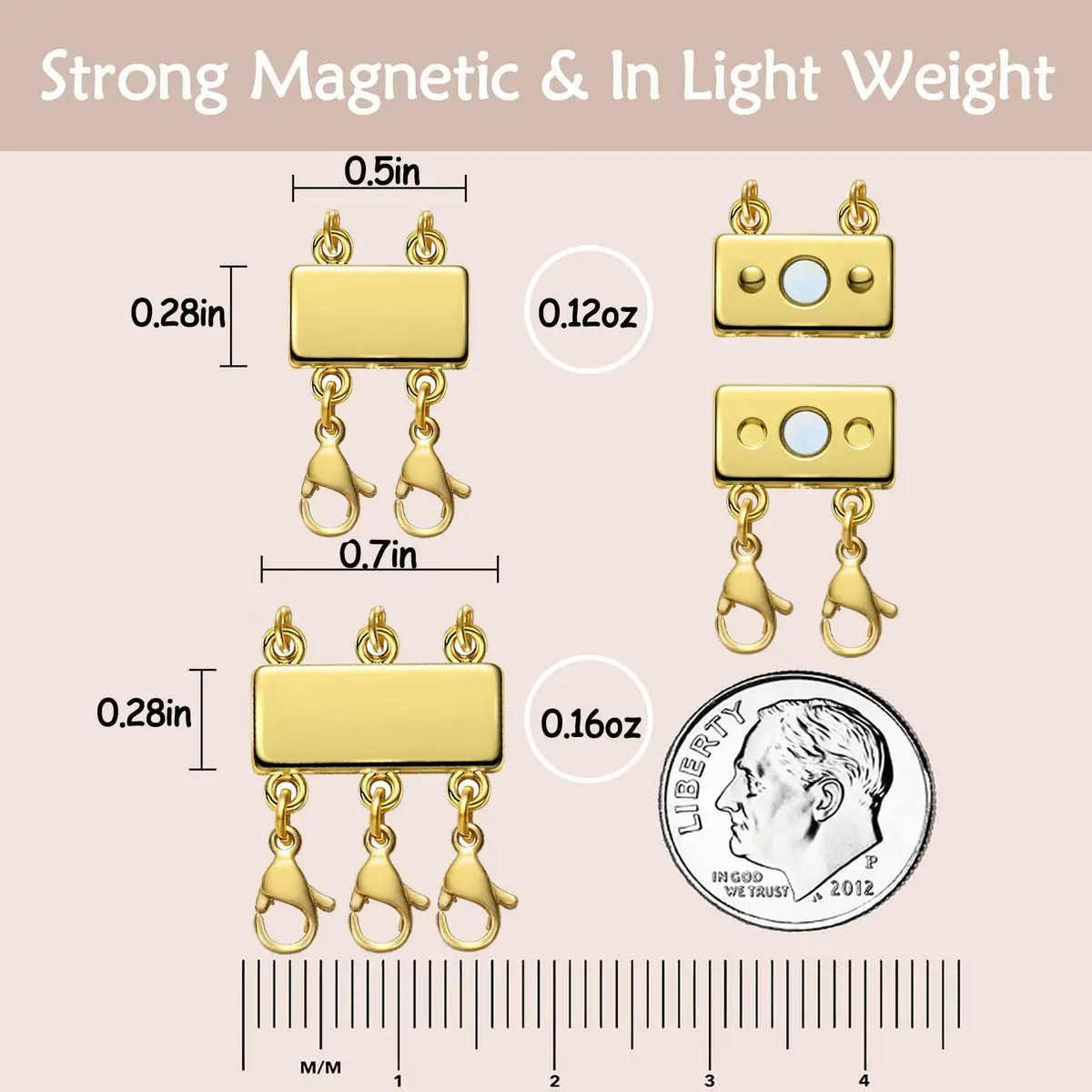 OHINGLT Magnetic Necklace Layering Clasps 2-Pack (0.59 in & 0.79 in) | Easy Slide Lock Connector for Multi-Strand Chains - view 4