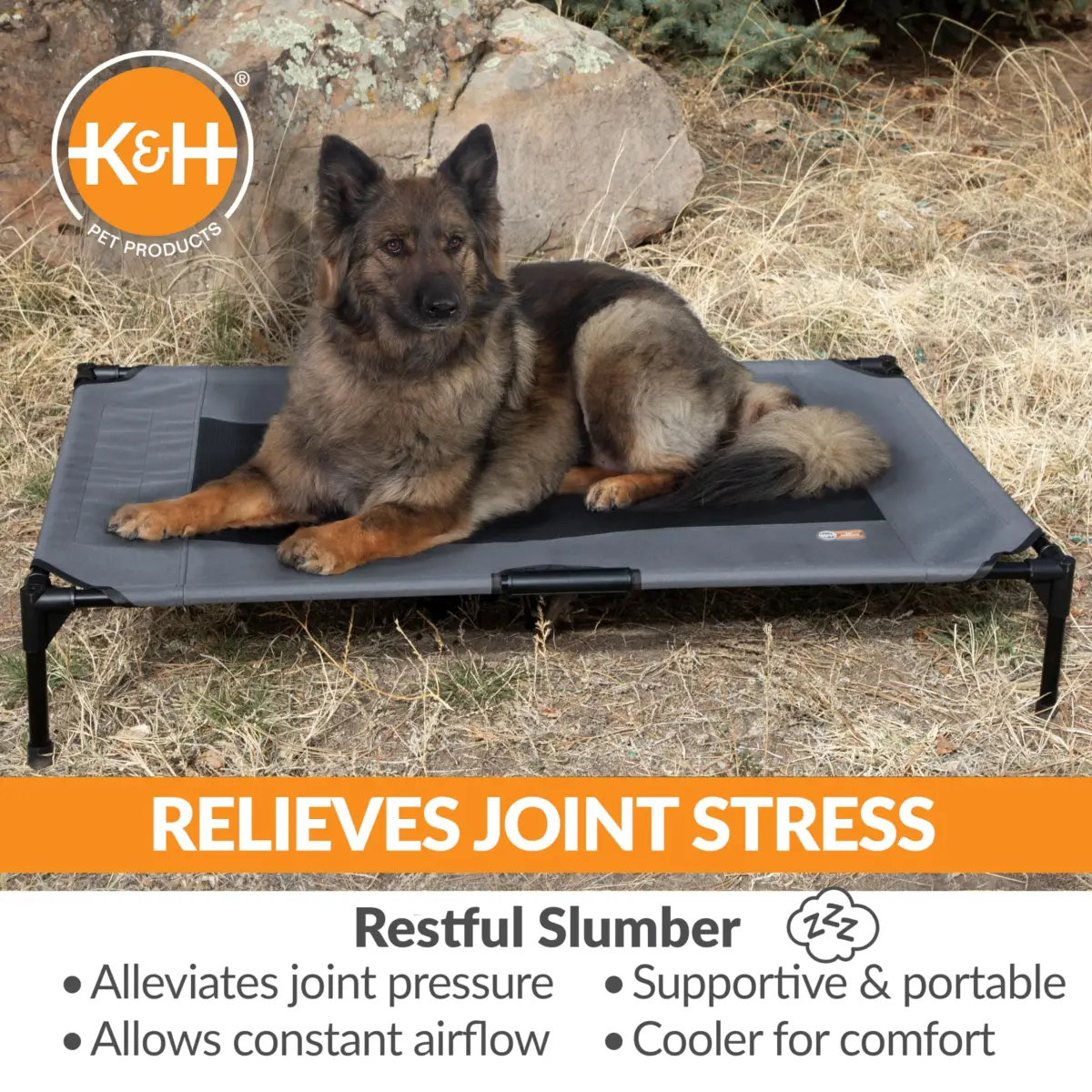K&H Pet Products Outdoor Elevated Dog Bed Cooling Raised Cot Charcoal XL 50x32in | Breathable Mesh for All-Season Comfort - view 5