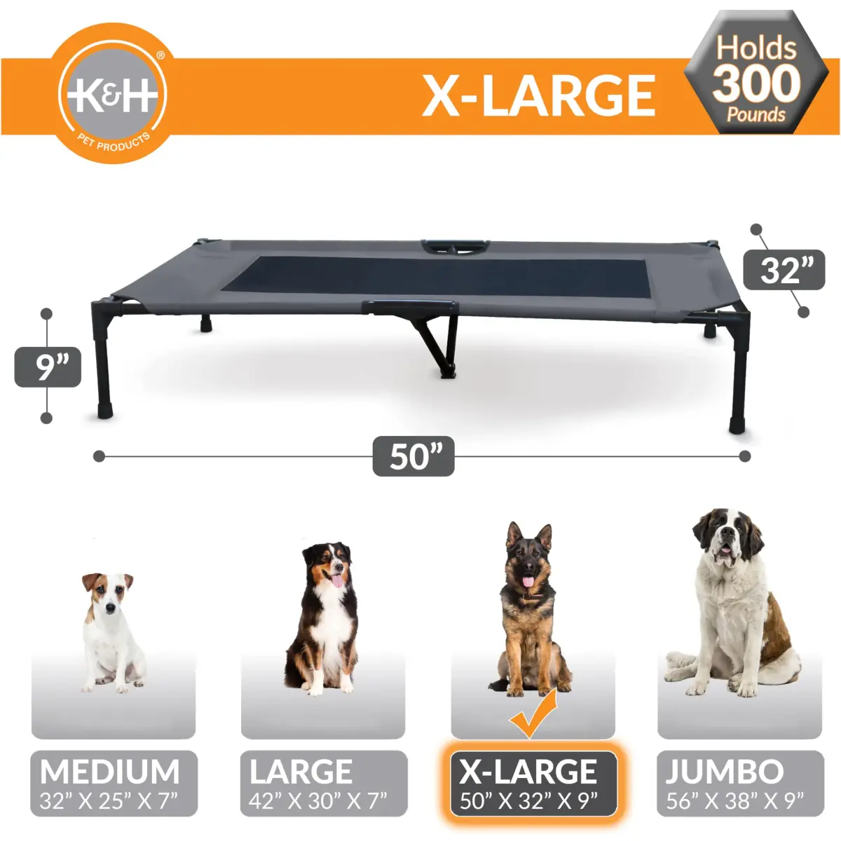 K&H Pet Products Outdoor Elevated Dog Bed Cooling Raised Cot Charcoal XL 50x32in | Breathable Mesh for All-Season Comfort - view 3