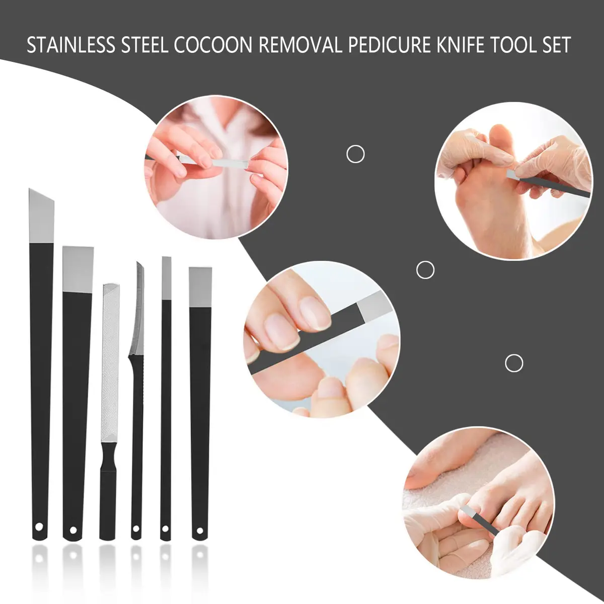 Woerma Pedicure Knife Set, 6 Pcs Stainless Steel Foot Care Tools with Storage Bag | Durable, Portable & Sharp Blade (7 inch) - view 3