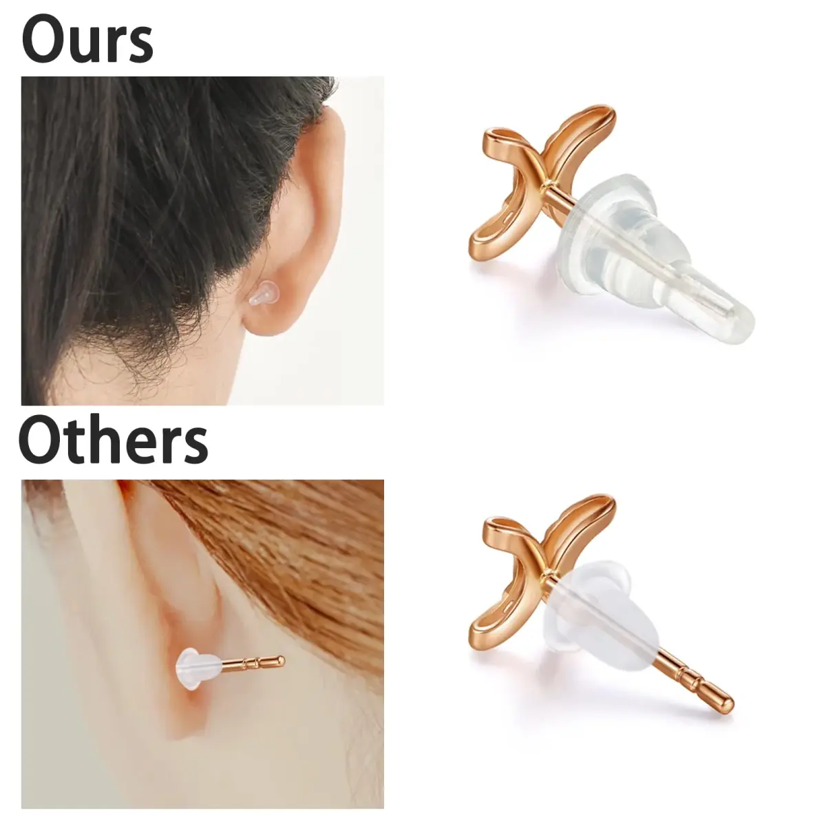 Gaprumi Clear Silicone Earring Backs 50pcs (10mm Height x 6mm Diameter) | Hypoallergenic Earring Safety Pads - view 2