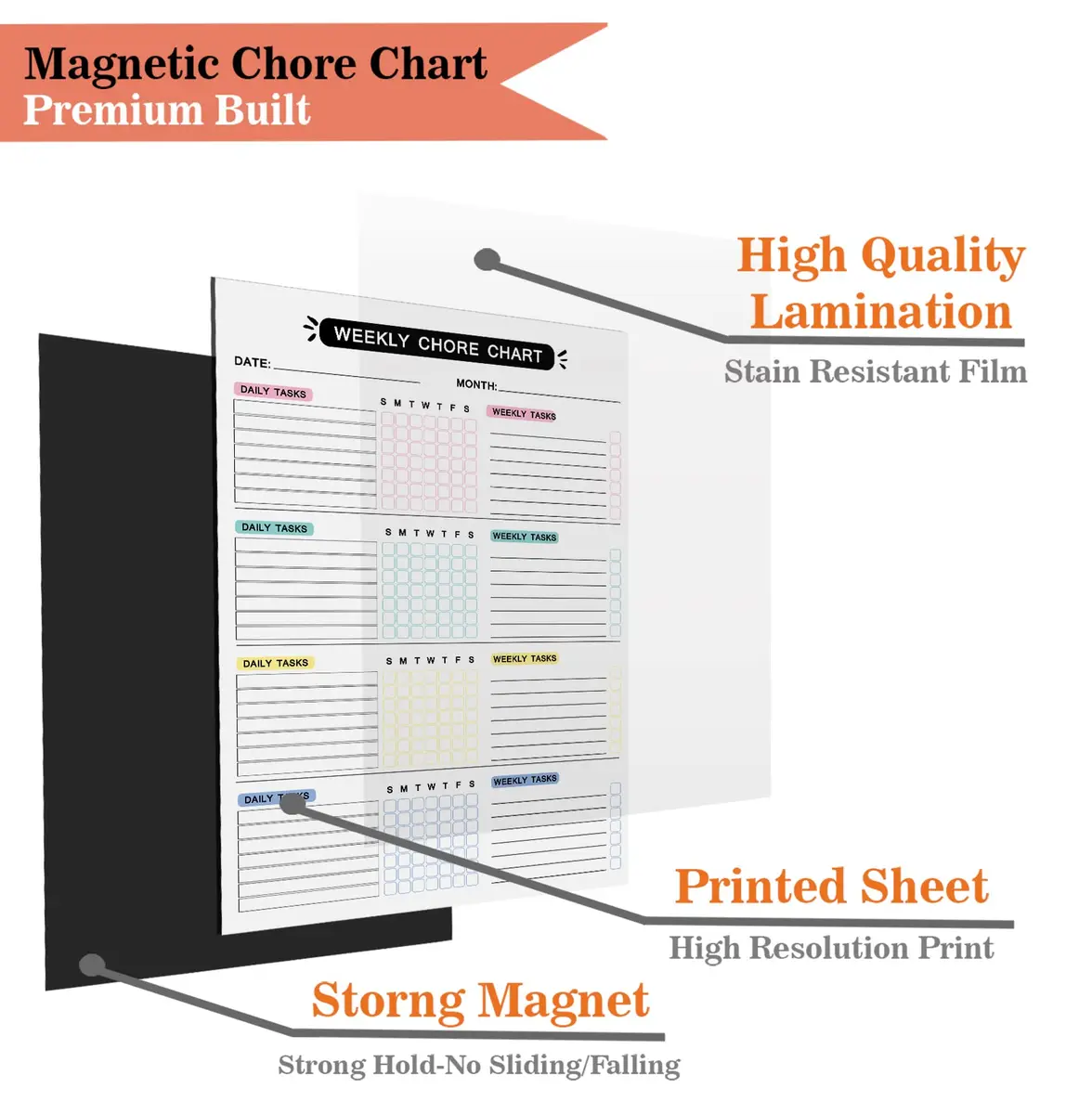 Inkdotpot Magnetic Chore Chart 8.5 x 11 Inches | Family Responsibility Organizer with 2 Markers & Eraser - view 5