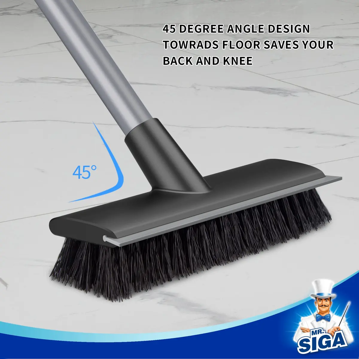 MR.SIGA Floor Scrub Brush with Long Handle & Squeegee, 22.1cm Head | Scrubbing Tools for Tile & Bathroom - view 5
