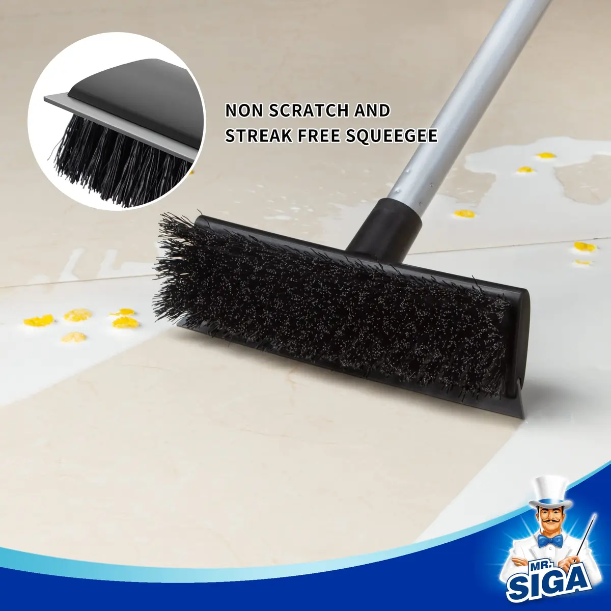MR.SIGA Floor Scrub Brush with Long Handle & Squeegee, 22.1cm Head | Scrubbing Tools for Tile & Bathroom - view 4